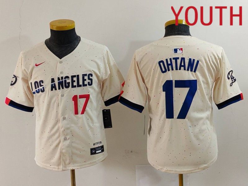Youth Los Angeles Dodgers 17 Ohtani Cream Fashion Nike Game MLB Jersey style 7017